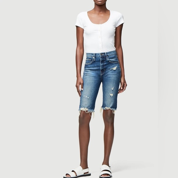 Frame Denim Pants - FRAME Le Vintage Bermuda Denim Shorts Heartbreaker Frayed Hem NWT